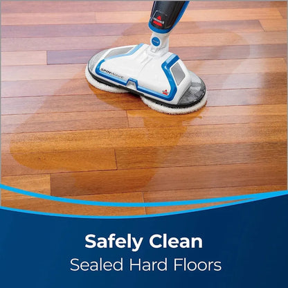 Lightweight SpinWave Hard Floor Spin Mop, with  Soft-Touch Pads, 2 Scrubby Pads, Easy to Maneuver On-Demand Spray, White/Black - Home Fusion