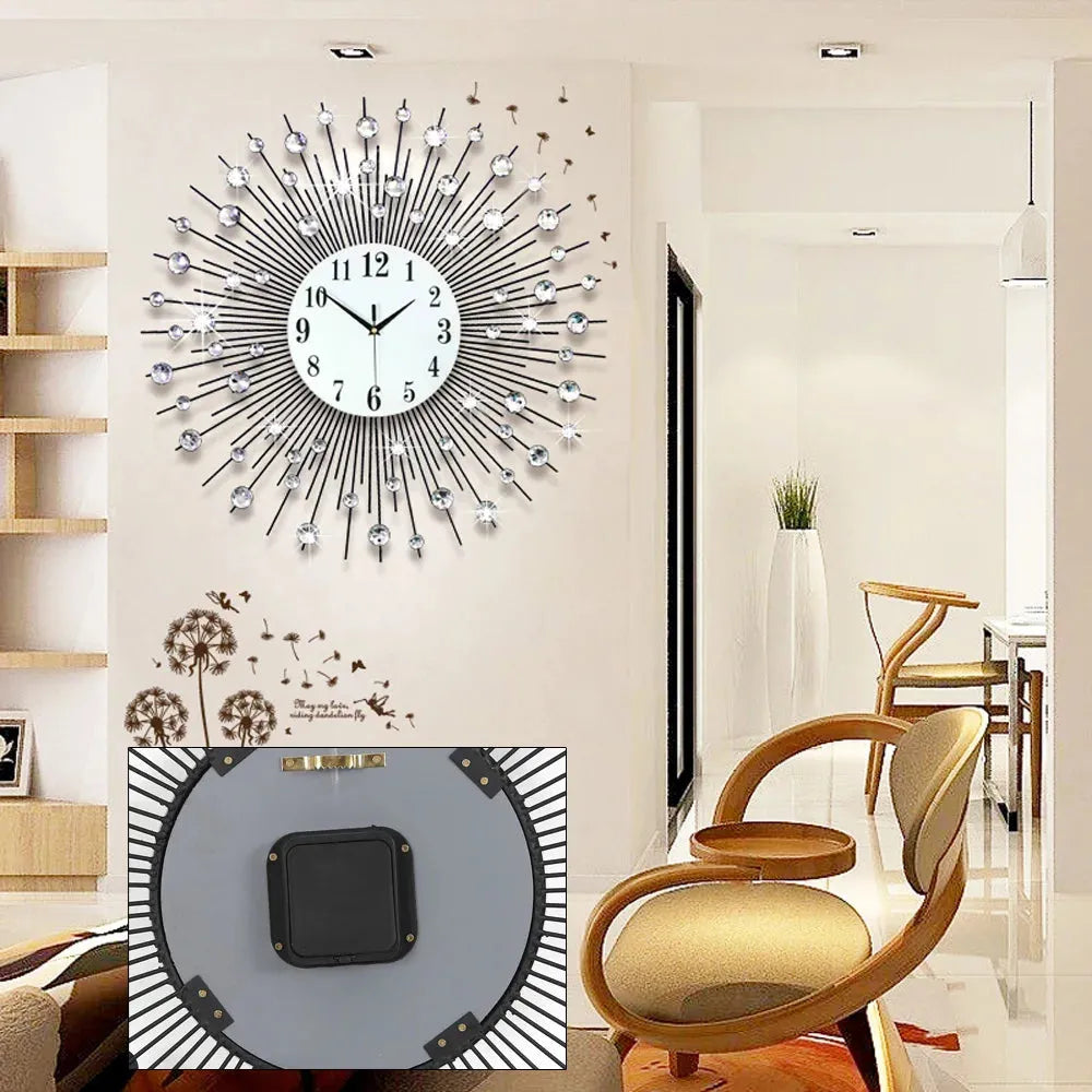 3D Crystal Wall Clock Modern Luxury Diamond Dispersion Silver Design Clock Creative Home Decor for Living Room - Home Fusion