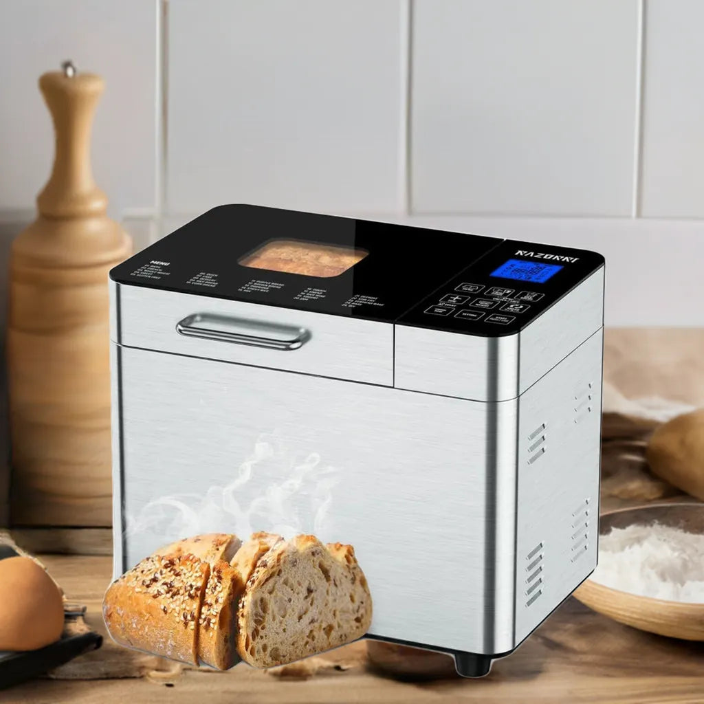 Bread Maker Machine Stainless Steel UL Certified, 25-in-1 with Nonstick Bread Pan, Homemade DIY 2Lbs Breadmaker - Home Fusion