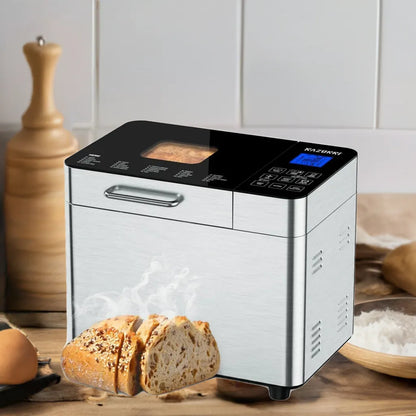 Bread Maker Machine Stainless Steel UL Certified, 25-in-1 with Nonstick Bread Pan, Homemade DIY 2Lbs Breadmaker - Home Fusion