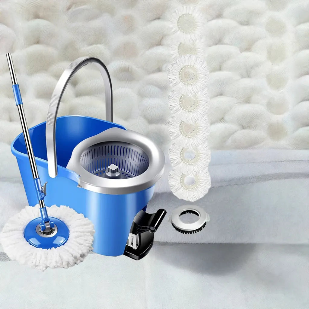 MASTERTOP Spin Mop and Bucket with Wringer Set, Foot Pedal, 360°Rotation, 5 Microfiber Mop Pads, 1 Brush Head, Hardwood Floor - Home Fusion