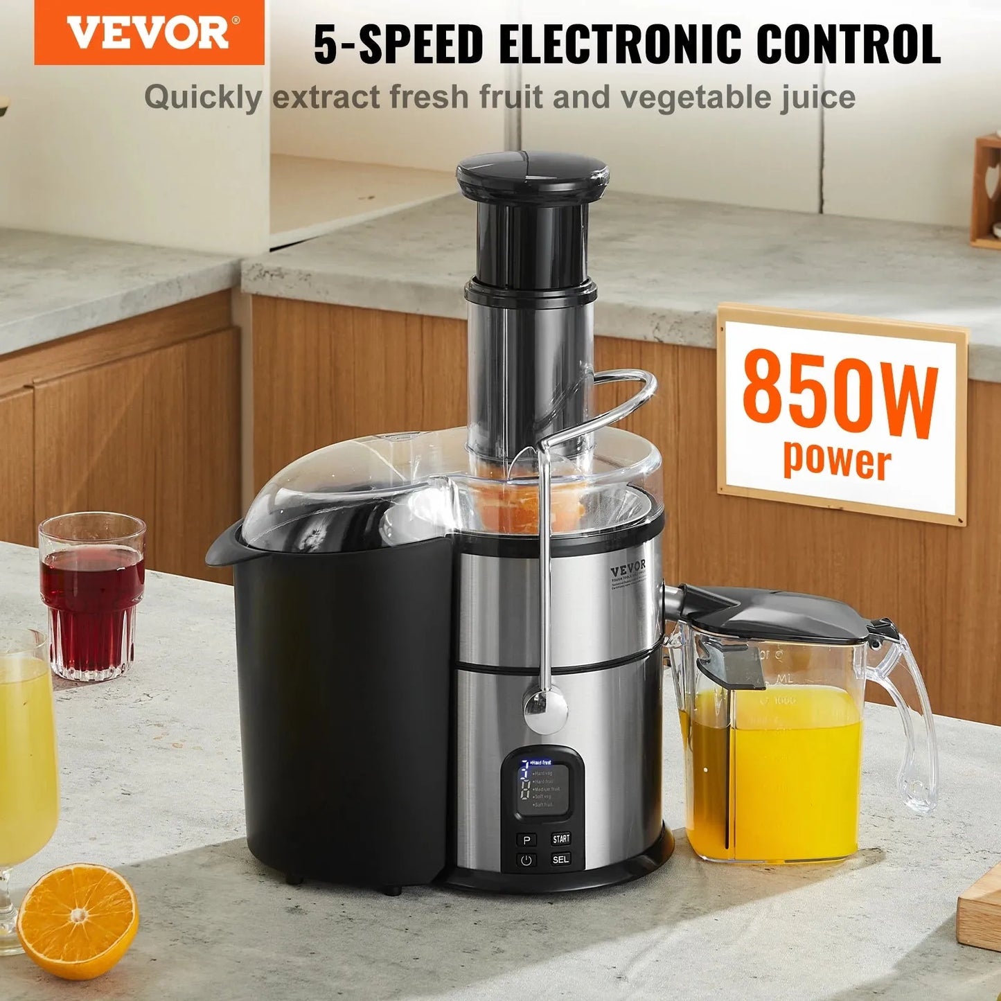 VEVOR Juicer Machine 850W Motor Centrifugal Juice Extractor Easy Clean Centrifugal Big Mouth Large for Fruits and Vegetables - Home Fusion