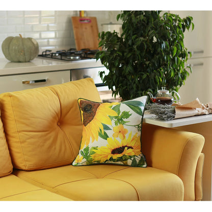 Set Of 4 18" Sunflowers Throw Pillow Cover In Multicolor - Home Fusion