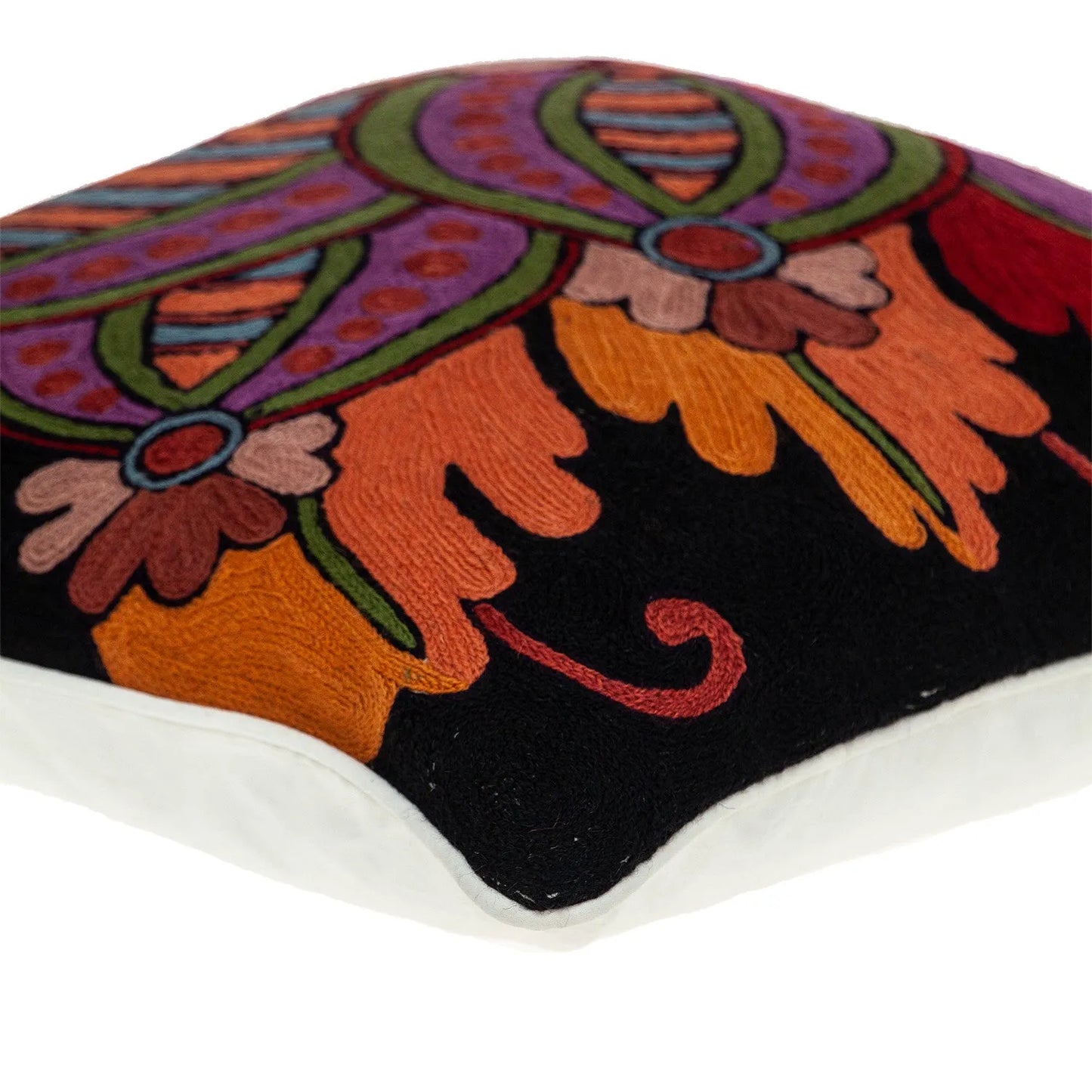 20" Black and Orange Cotton Throw Pillow With Embroidery - Home Fusion