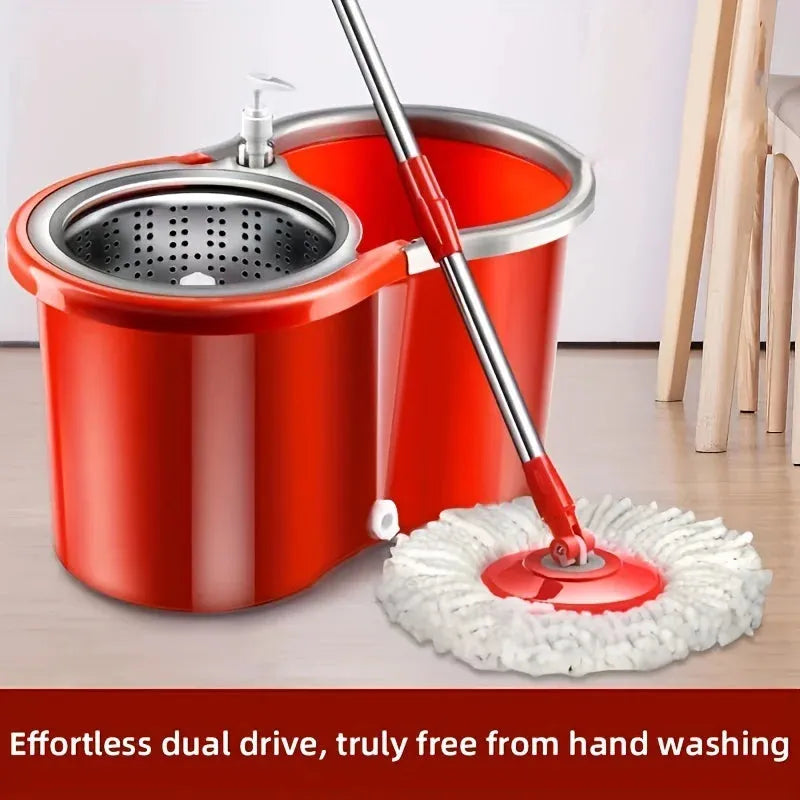 Household Stainless Steel Rod Spin Mop And Bucket Set With Total 3 Mop Heads, Household Rotating Floor Mop, Hands-free Wash Mop - Home Fusion