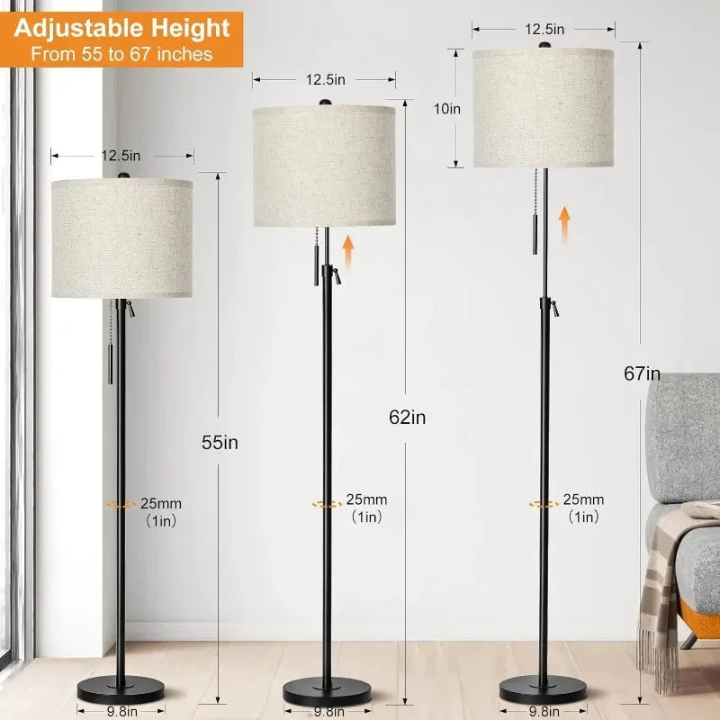 Modern Floor Lamps- Black Standing Floor Lamp with Linen Shade - Home Fusion