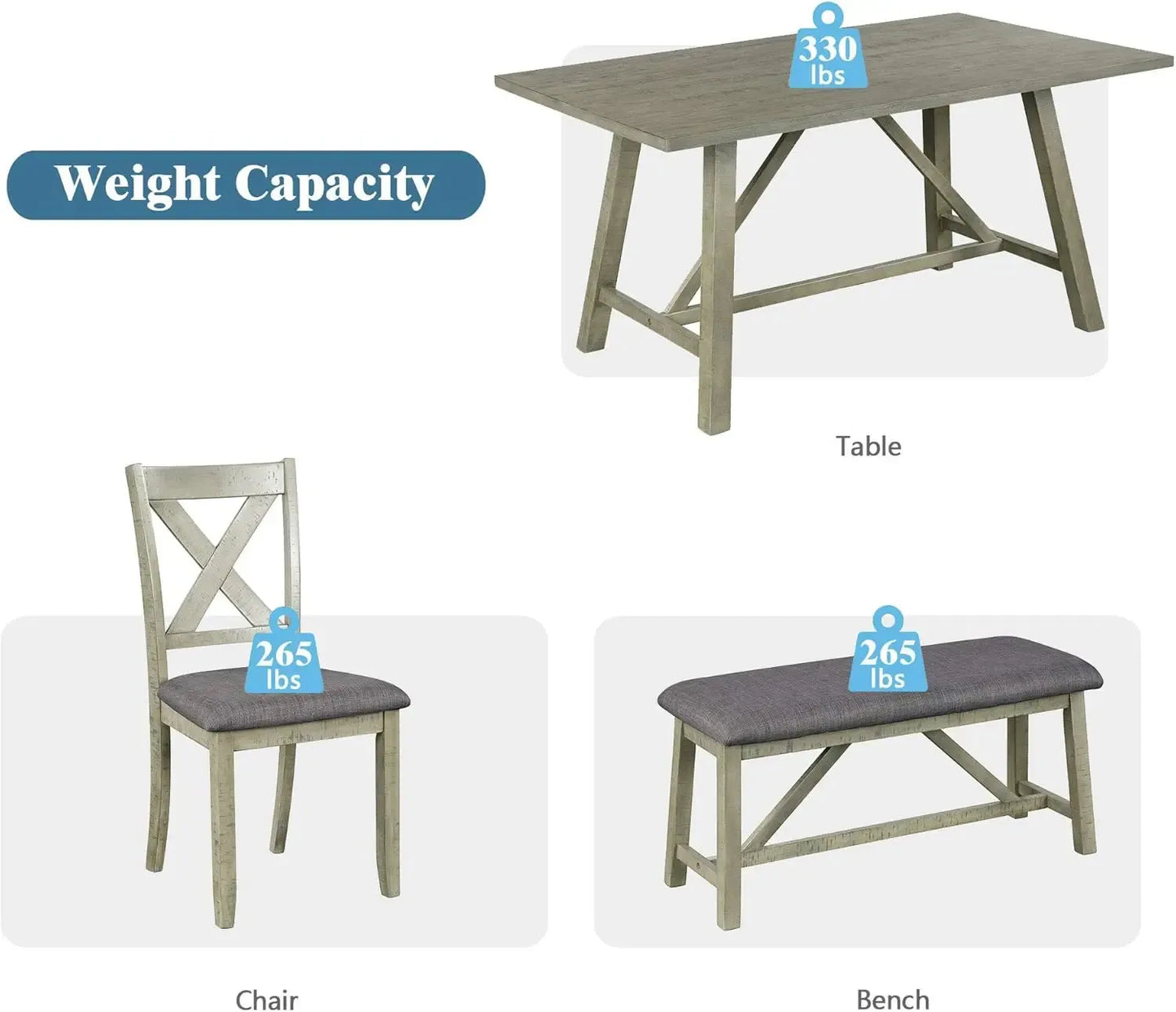 6 Pieces Dining Table Set with Bench. - Home Fusion