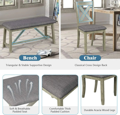 6 Pieces Dining Table Set with Bench. - Home Fusion