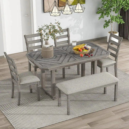6 Pieces Dining Table Set with Bench. - Home Fusion