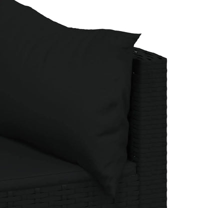 vidaXL 3 Piece Patio Lounge Set with Cushions Black Poly Rattan - Home Fusion