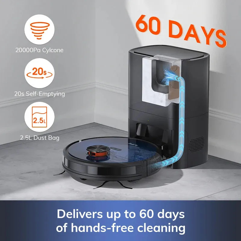 Robot Vacuum Cleaner, Auto Empty Station for 60 Days with Remote Control - Home Fusion