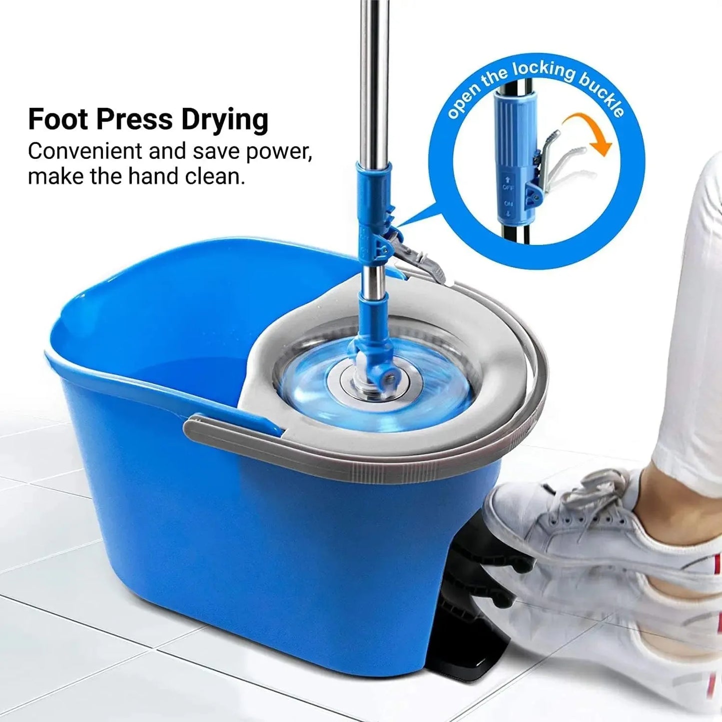 MASTERTOP Spin Mop and Bucket with Wringer Set, Foot Pedal, 360°Rotation, 5 Microfiber Mop Pads, 1 Brush Head, Hardwood Floor - Home Fusion