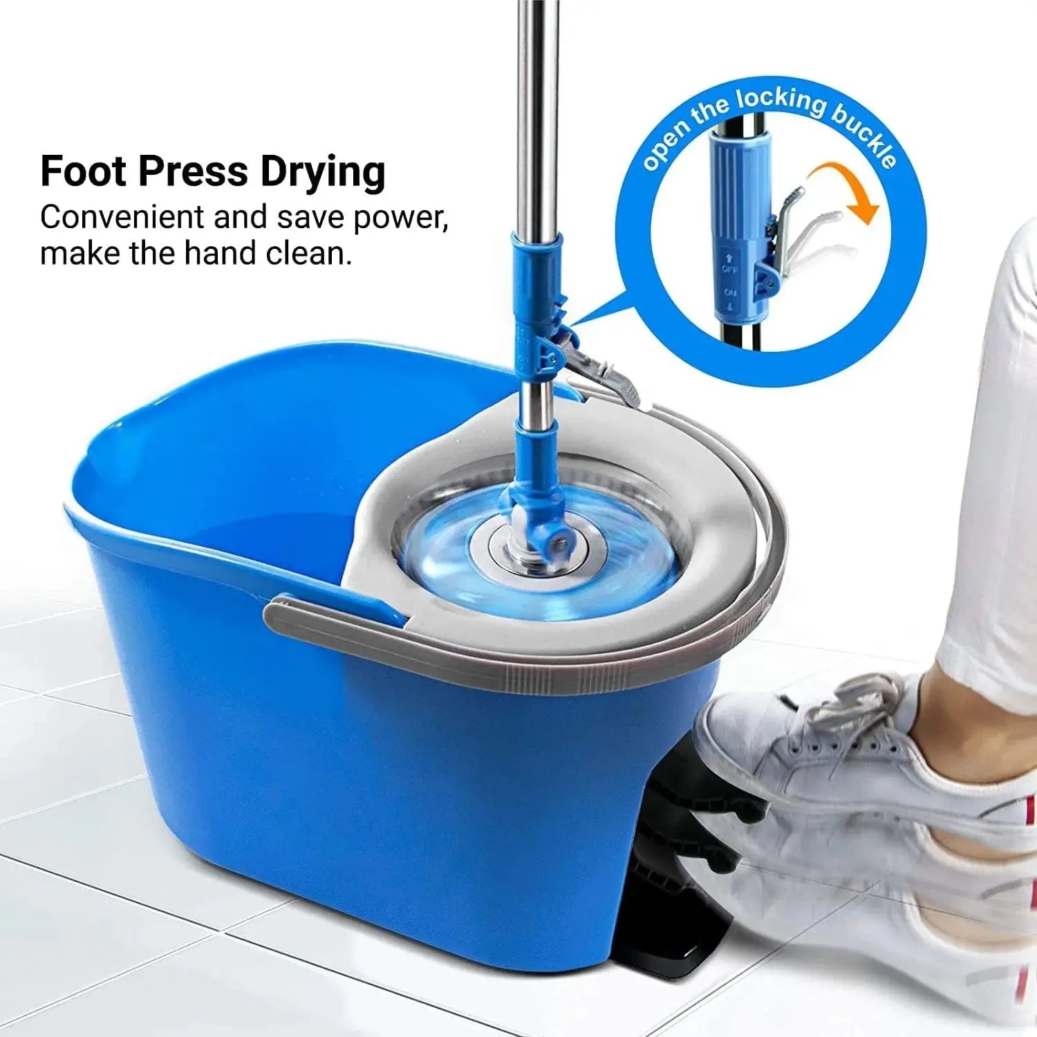 MASTERTOP Spin Mop and Bucket with Wringer Set, Foot Pedal, 360°Rotation, 5 Microfiber Mop Pads, 1 Brush Head, Hardwood Floor - Home Fusion