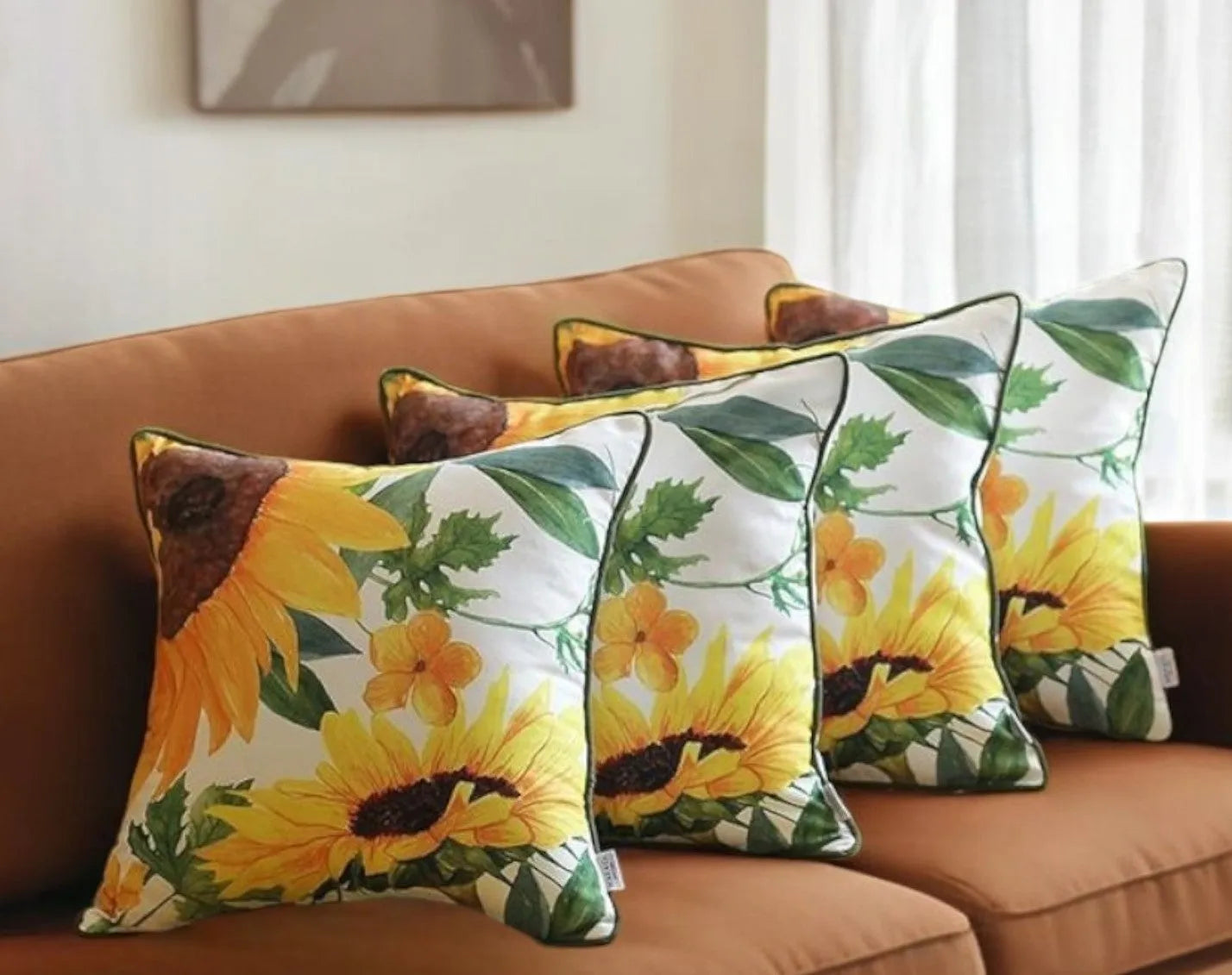 Set Of 4 18" Sunflowers Throw Pillow Cover In Multicolor - Home Fusion
