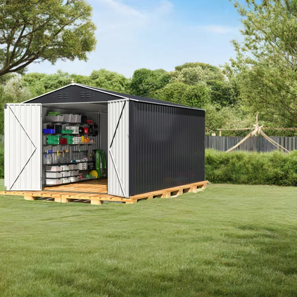8 x 12 FT Metal Outdoor Storage Shed – Heavy-Duty Backyard Garden Tool Shed - Home Fusion