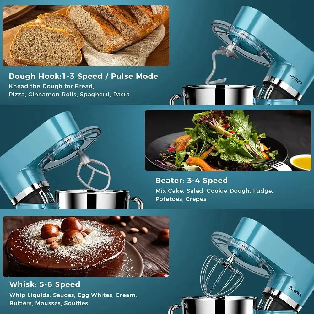 Dough mixer for home with stainless steel bowl, multiple speed settings