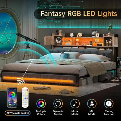 Queen Bed Frame with Charging Station. - Home Fusion