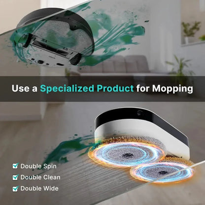 Robot Mop - Whisper Quiet Smart Mopping Robot Cleaner Only | 1.5 Times Faster Dynamic Dual Spin Wet Mop for Hard Floor - Home Fusion