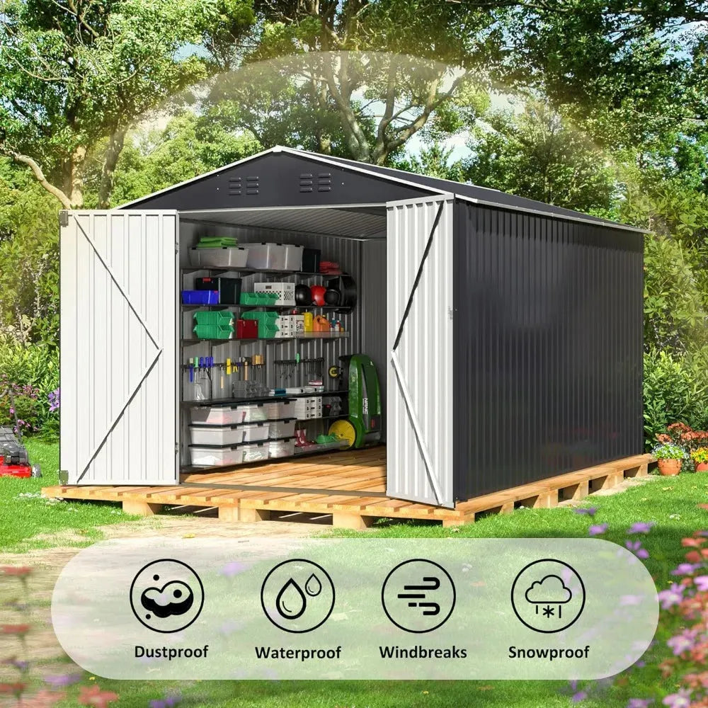 8 x 12 FT Metal Outdoor Storage Shed – Heavy-Duty Backyard Garden Tool Shed - Home Fusion