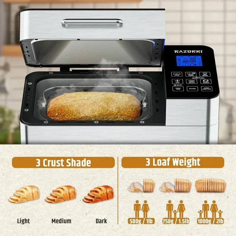 Bread Maker Machine Stainless Steel UL Certified, 25-in-1 with Nonstick Bread Pan, Homemade DIY 2Lbs Breadmaker - Home Fusion
