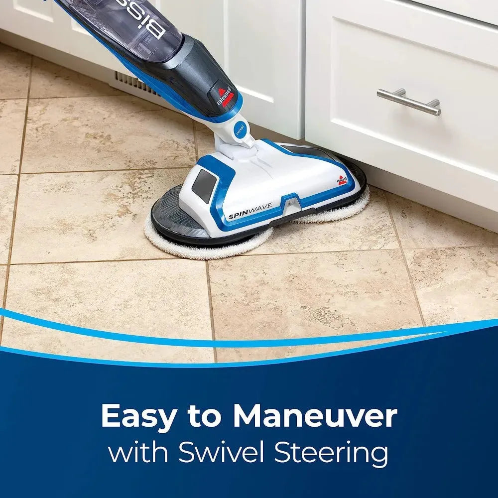 Lightweight SpinWave Hard Floor Spin Mop, with  Soft-Touch Pads, 2 Scrubby Pads, Easy to Maneuver On-Demand Spray, White/Black - Home Fusion