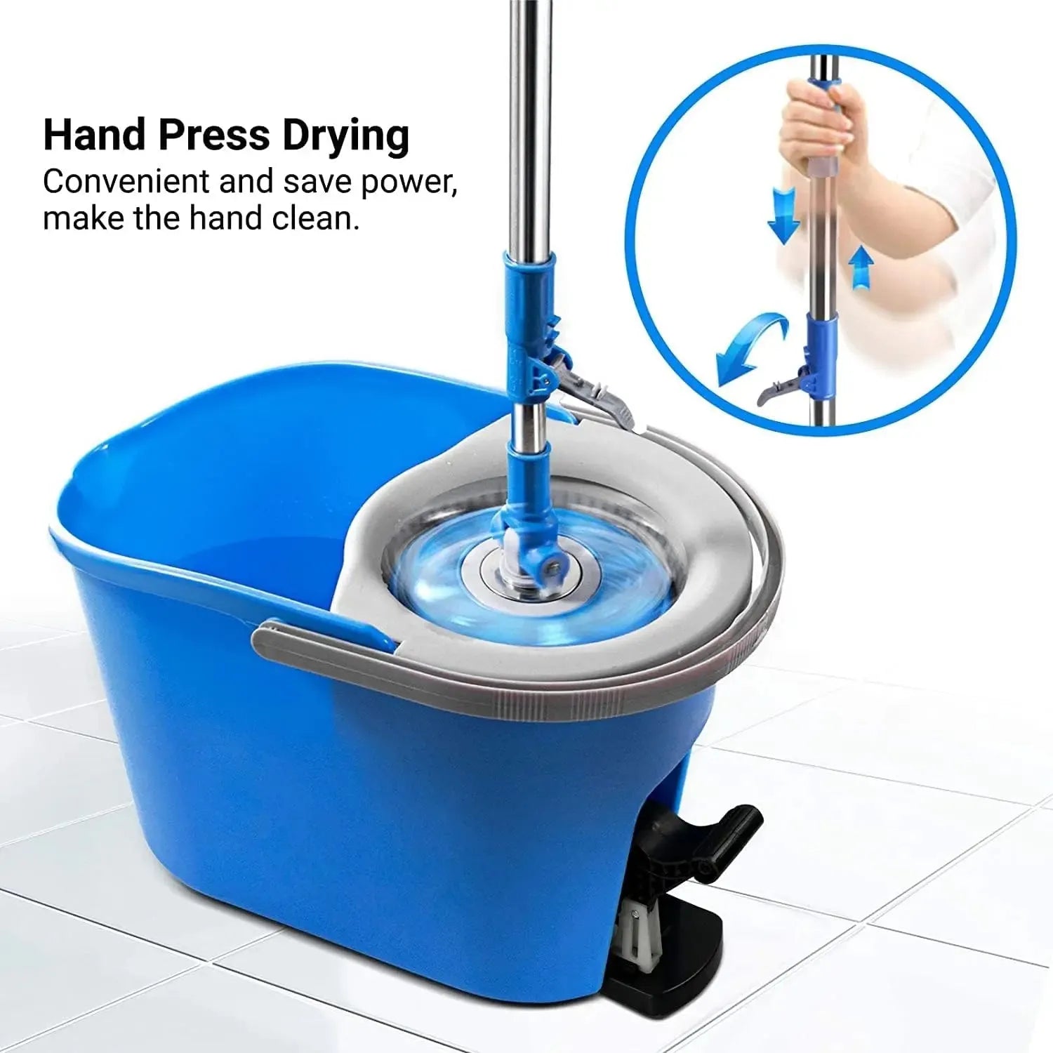 MASTERTOP Spin Mop and Bucket with Wringer Set, Foot Pedal, 360°Rotation, 5 Microfiber Mop Pads, 1 Brush Head, Hardwood Floor - Home Fusion