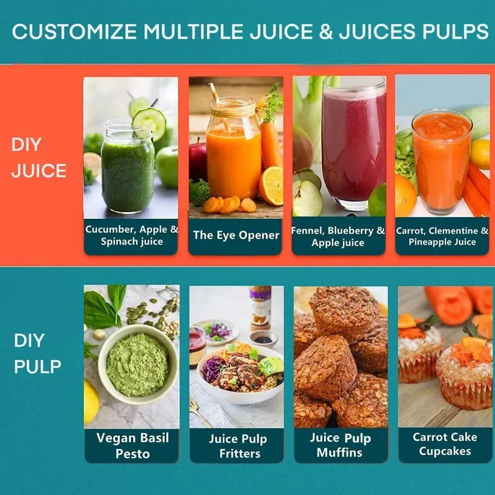 3" Wide Mouth Juicer Extractor Max Power 800W, for Vegetable and Fruit with 3-Speed Setting, 400W Motor, BPA Free - Home Fusion