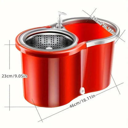 Household Stainless Steel Rod Spin Mop And Bucket Set With Total 3 Mop Heads, Household Rotating Floor Mop, Hands-free Wash Mop - Home Fusion