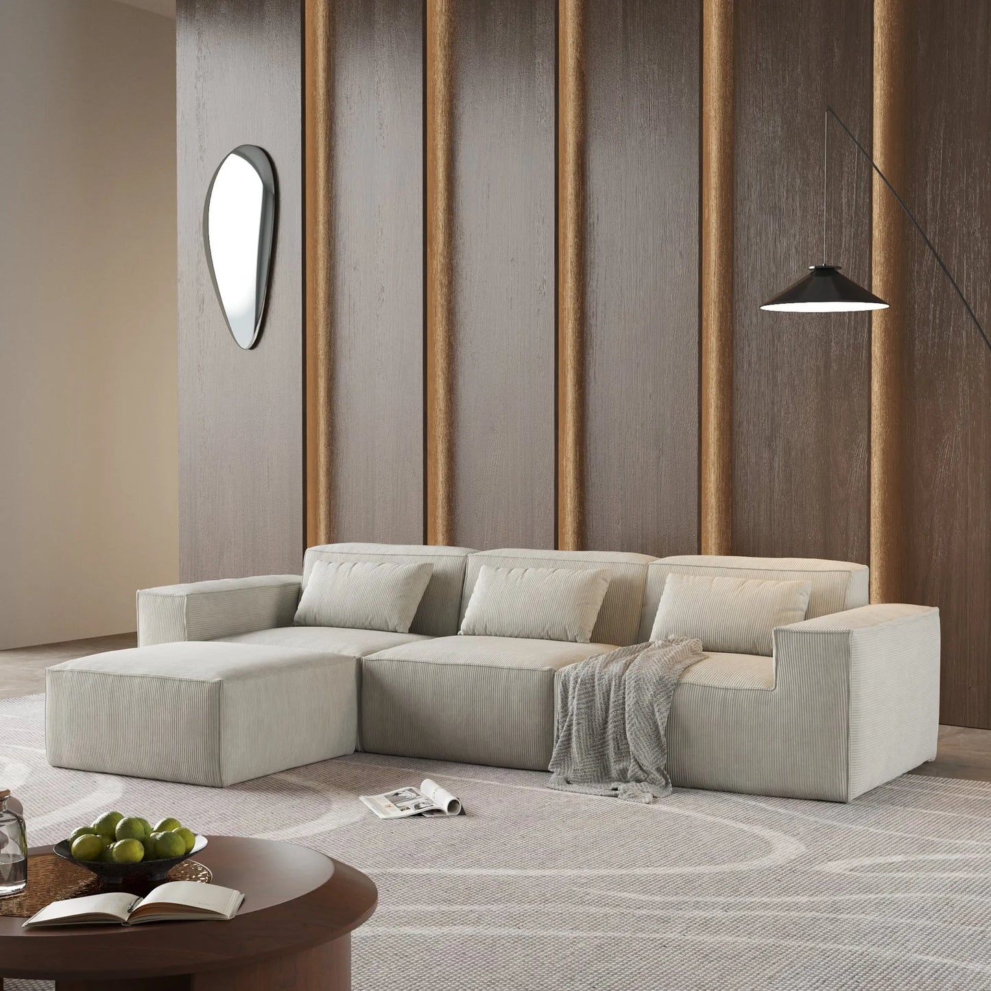 “Modern Sectional 4-Seater Sofa with Deep Seating & Cushions – Perfect for Family Rooms”