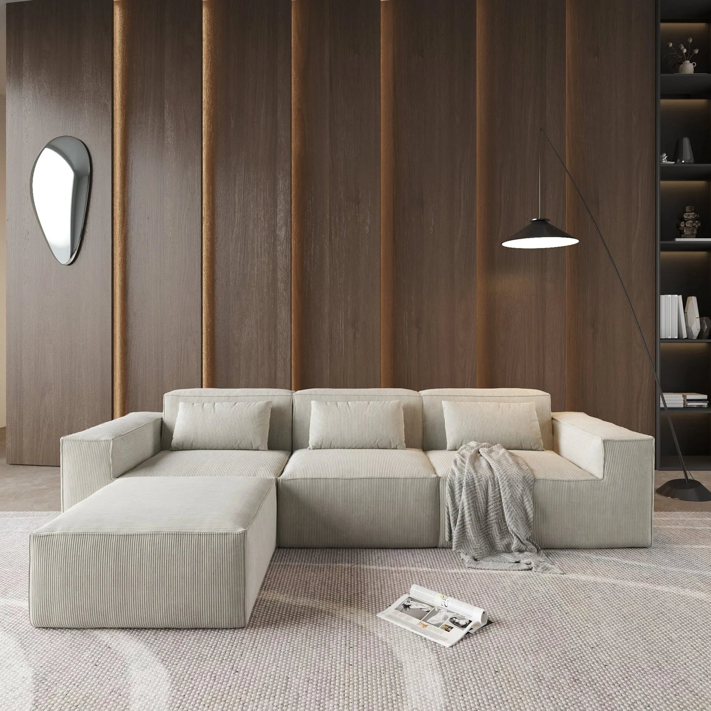 “Modern Sectional 4-Seater Sofa with Deep Seating & Cushions – Perfect for Family Rooms”