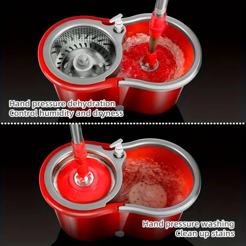 Household Stainless Steel Rod Spin Mop And Bucket Set With Total 3 Mop Heads, Household Rotating Floor Mop, Hands-free Wash Mop - Home Fusion