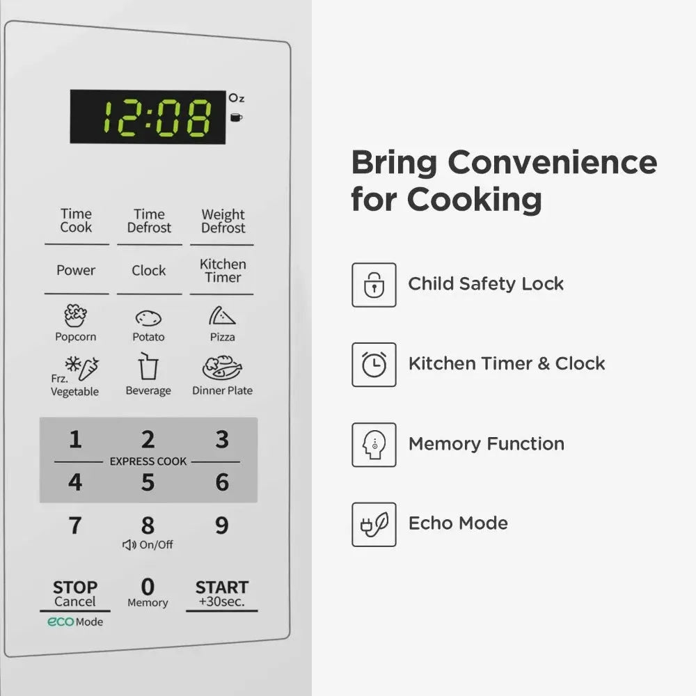 Countertop Microwave Oven with Sound On/Off, ECO Mode and Easy One-Touch Buttons, 0.7 Cu Ft/700W, Pearl White - Home Fusion