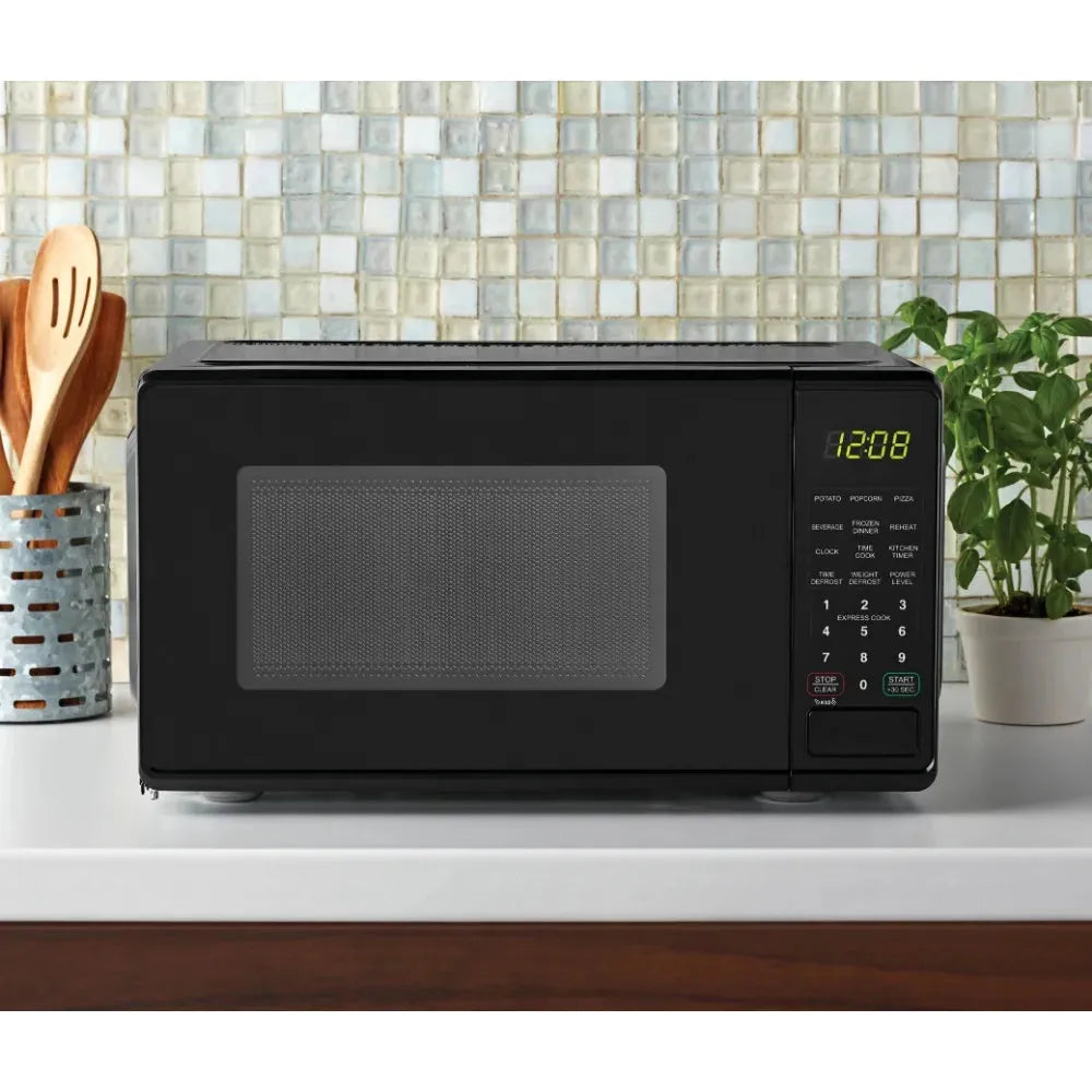0.7 cu. ft. Countertop Microwave Oven, 700 Watts, Black, New, LED Display, Kitchen Timer, Household Tabletop Microwave Oven - Home Fusion