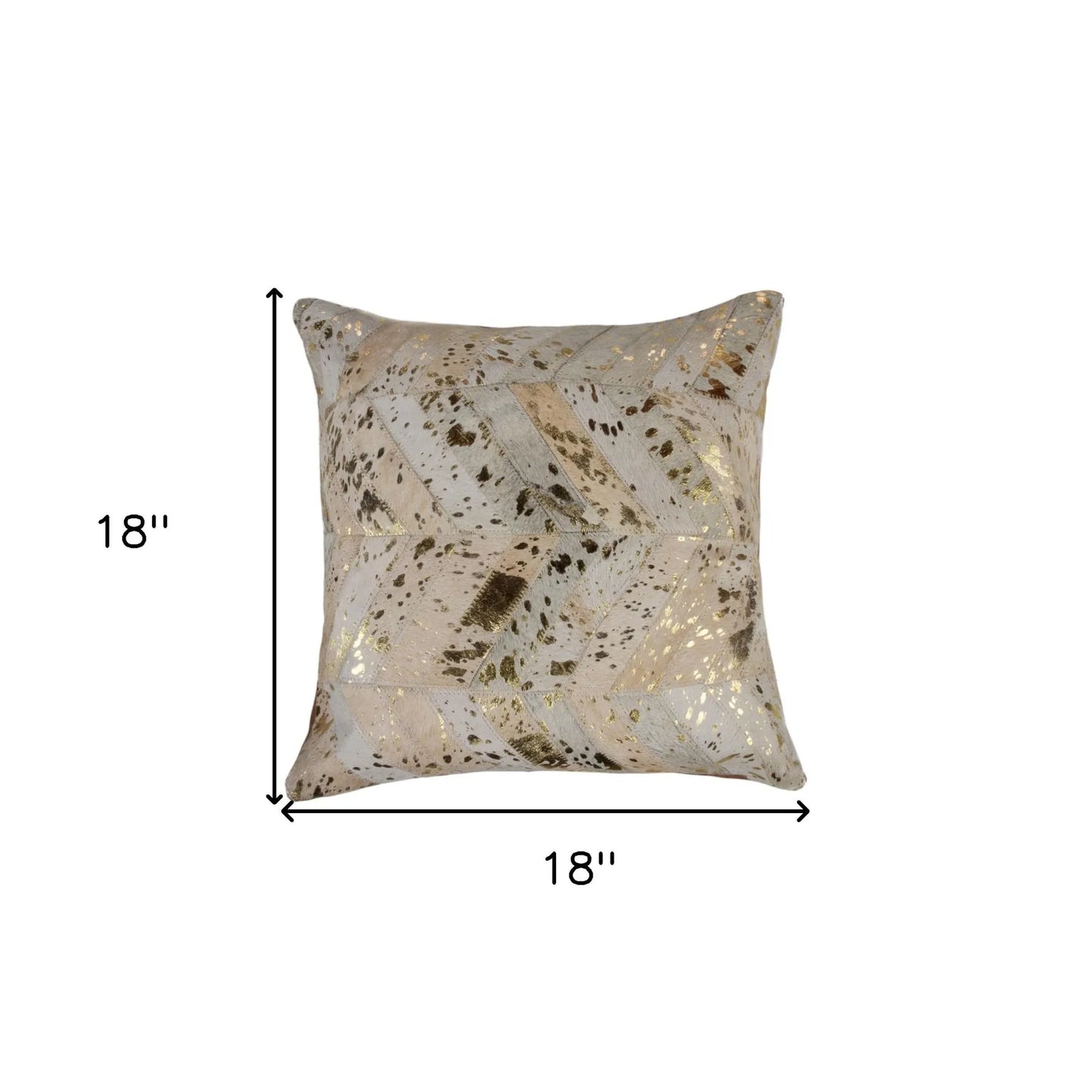 Set of Two 18" Natural and Gold Chevron Cowhide Throw Pillows with Glitter - Home Fusion
