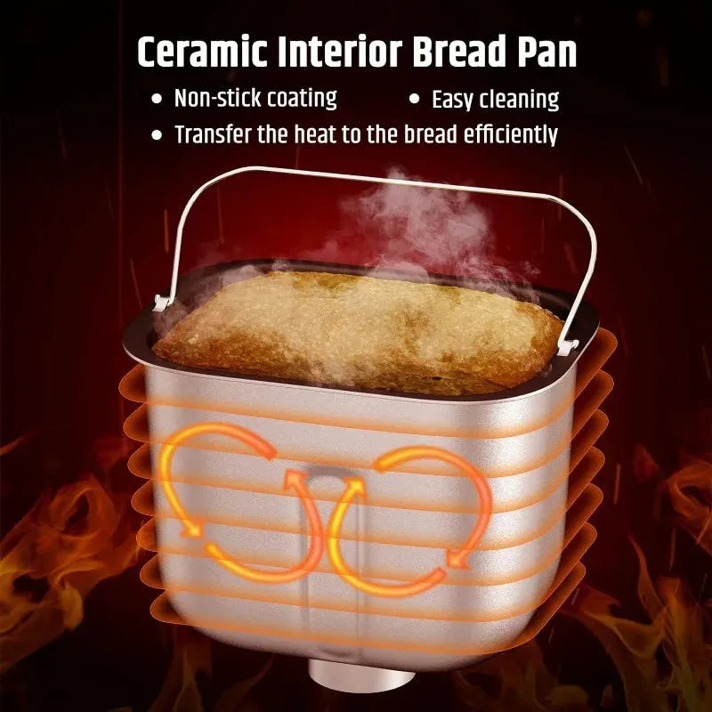 Bread Maker Machine Stainless Steel UL Certified, 25-in-1 with Nonstick Bread Pan, Homemade DIY 2Lbs Breadmaker - Home Fusion