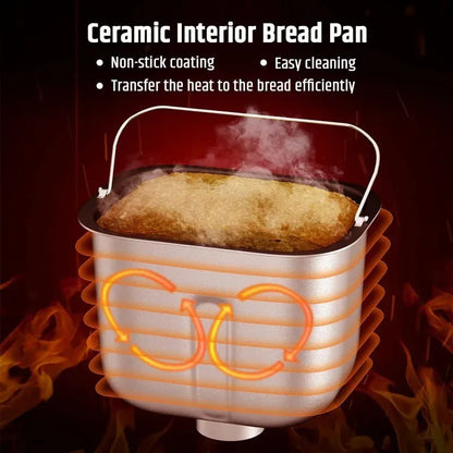 Bread Maker Machine Stainless Steel UL Certified, 25-in-1 with Nonstick Bread Pan, Homemade DIY 2Lbs Breadmaker - Home Fusion