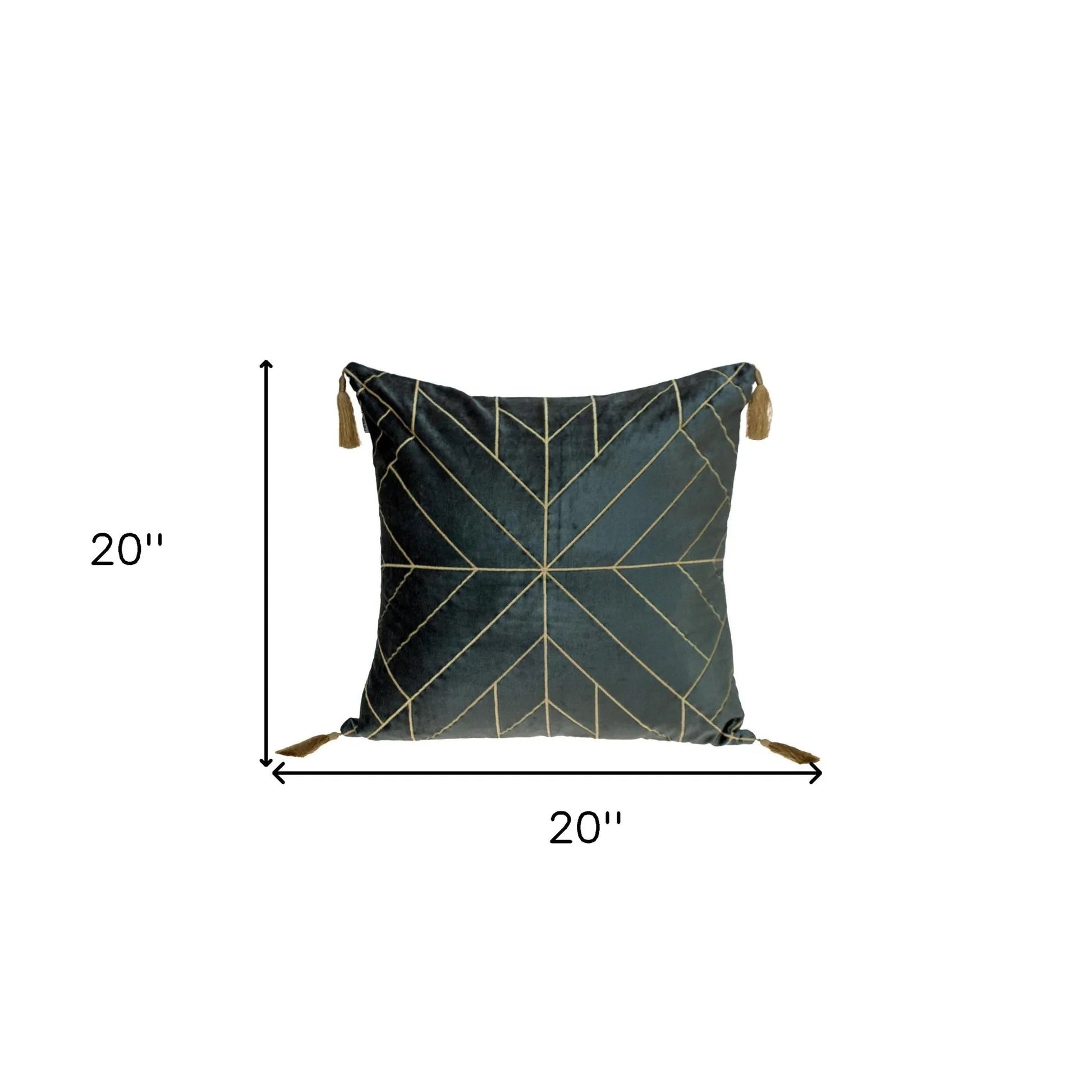 Charcoal and Gold Geo Velvet Throw Pillow with Gold Tassels - Home Fusion