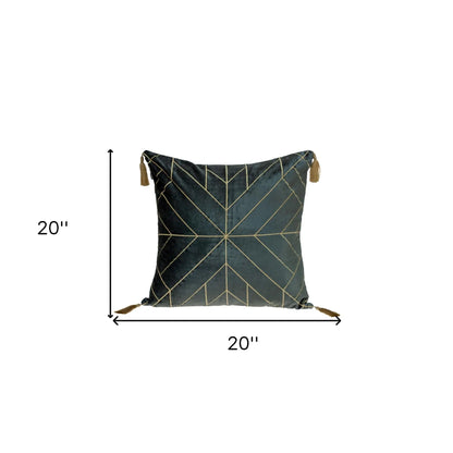 Charcoal and Gold Geo Velvet Throw Pillow with Gold Tassels - Home Fusion