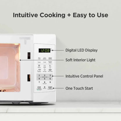 Countertop Microwave Oven with Sound On/Off, ECO Mode and Easy One-Touch Buttons, 0.7 Cu Ft/700W, Pearl White - Home Fusion
