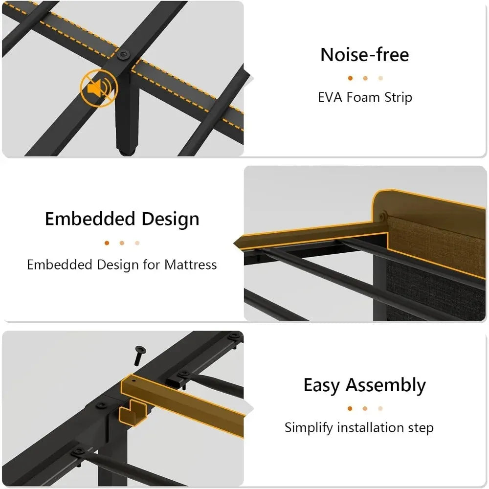 Queen Bed Frame with Charging Station. - Home Fusion