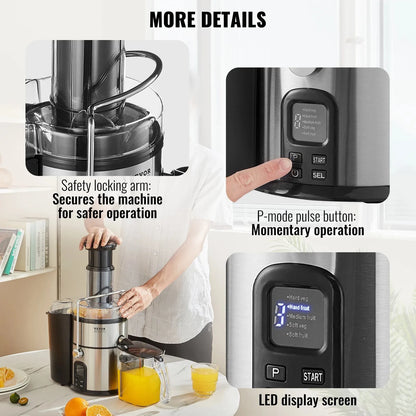 VEVOR Juicer Machine 850W Motor Centrifugal Juice Extractor Easy Clean Centrifugal Big Mouth Large for Fruits and Vegetables - Home Fusion