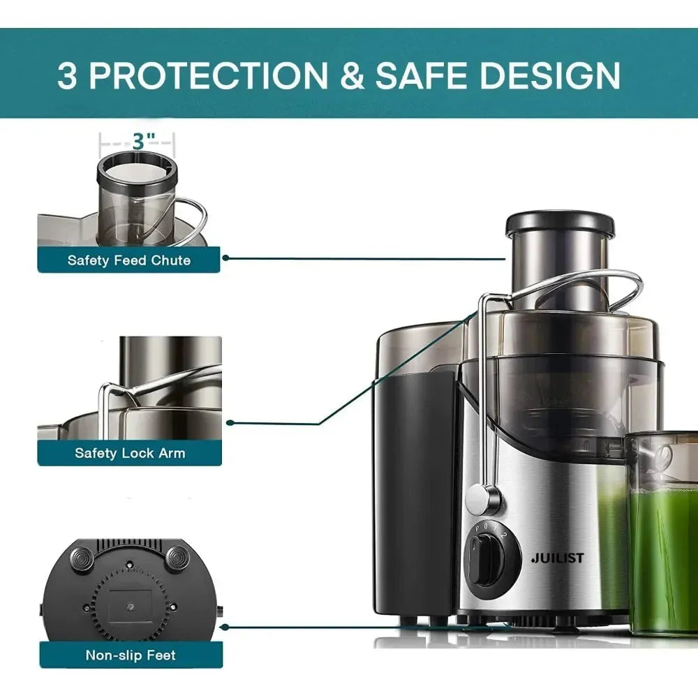 3" Wide Mouth Juicer Extractor Max Power 800W, for Vegetable and Fruit with 3-Speed Setting, 400W Motor, BPA Free - Home Fusion