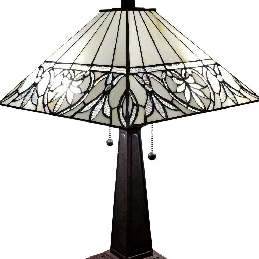 22" Dark Brown Metal Two Light Candlestick Table Lamp With White Shade - Home Fusion