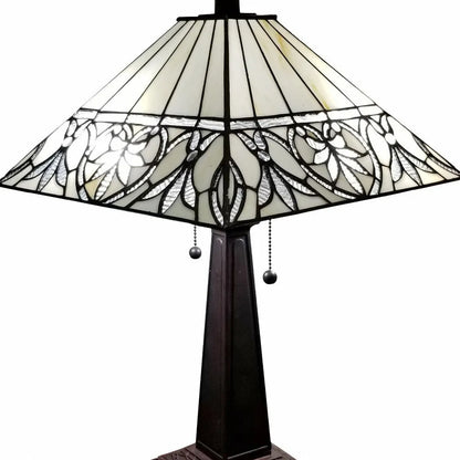 22" Dark Brown Metal Two Light Candlestick Table Lamp With White Shade - Home Fusion