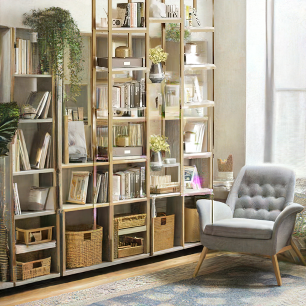 Home Decorations 6 Tier Gold Bookshelf Home Decor Items 71” Tall Modern Free Standing Bookshelf With 12 Shelf Bookcase Room Wall - Home Fusion