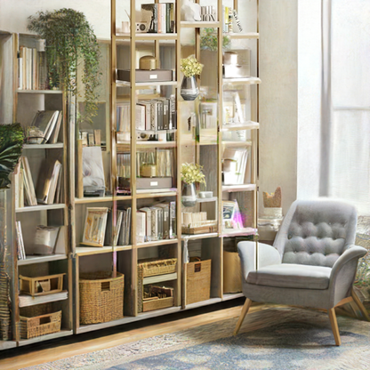 Home Decorations 6 Tier Gold Bookshelf Home Decor Items 71” Tall Modern Free Standing Bookshelf With 12 Shelf Bookcase Room Wall - Home Fusion