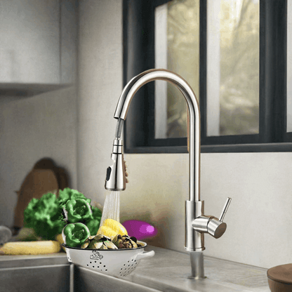 Brushed Nickel Kitchen Faucet Flexible Pull Out Nozzle Kitchen Sink Mixer Tap Stream Sprayer Head Deck Black Hot Cold Water Taps - Home Fusion