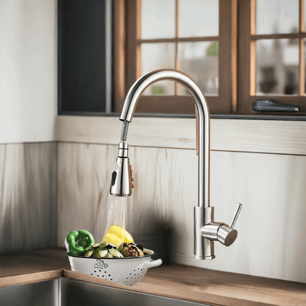 Brushed Nickel Kitchen Faucet Flexible Pull Out Nozzle Kitchen Sink Mixer Tap Stream Sprayer Head Deck Black Hot Cold Water Taps - Home Fusion