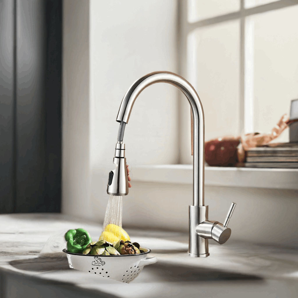 Brushed Nickel Kitchen Faucet Flexible Pull Out Nozzle Kitchen Sink Mixer Tap Stream Sprayer Head Deck Black Hot Cold Water Taps - Home Fusion