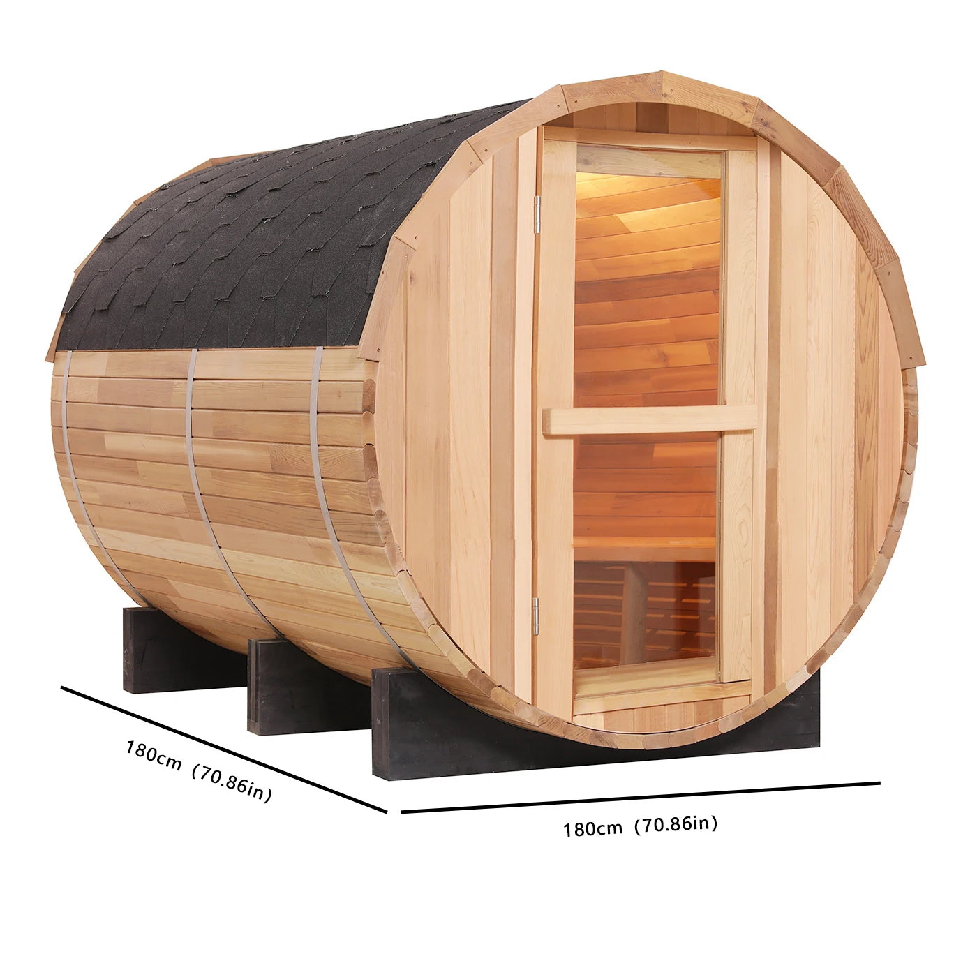 4–6 Person Cedar Barrel Sauna Room with Porch – Outdoor Home Garden Sauna.